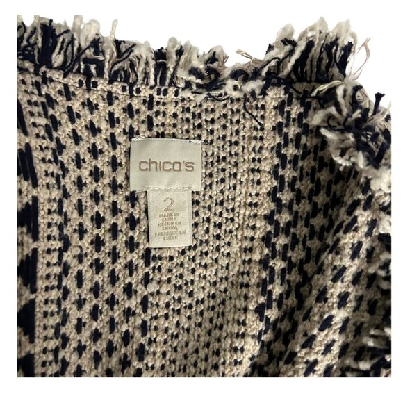 Chico's Textured Fringe Lucy Blazer/Cardigan Women's Size 12/14 Blue Cream - Picture 3 of 8